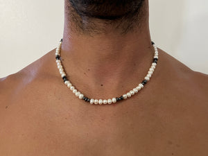 Hematite & Pearls Necklace